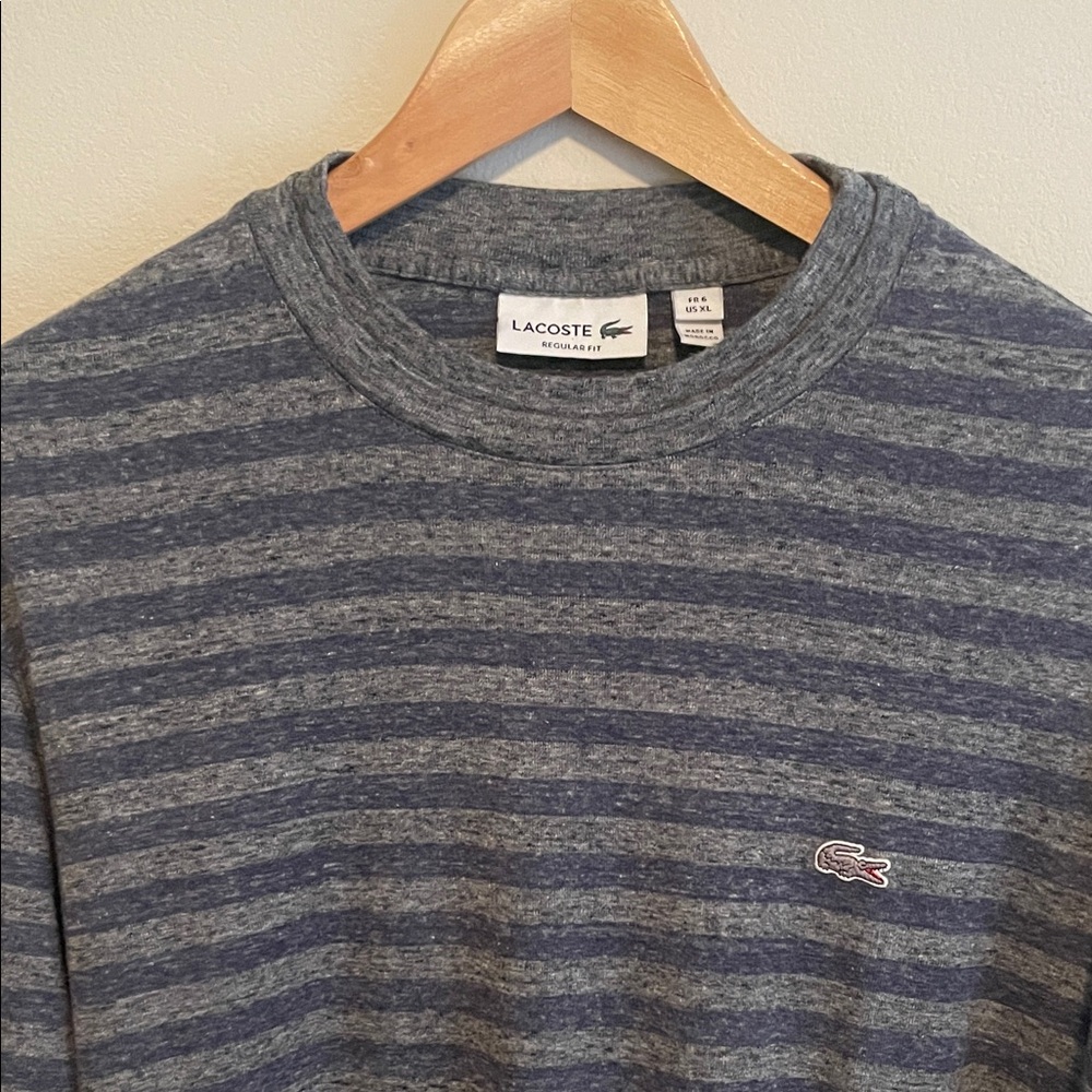 Lacoste Heathered Blue Striped Tee Long Sleeve Size 6 XL